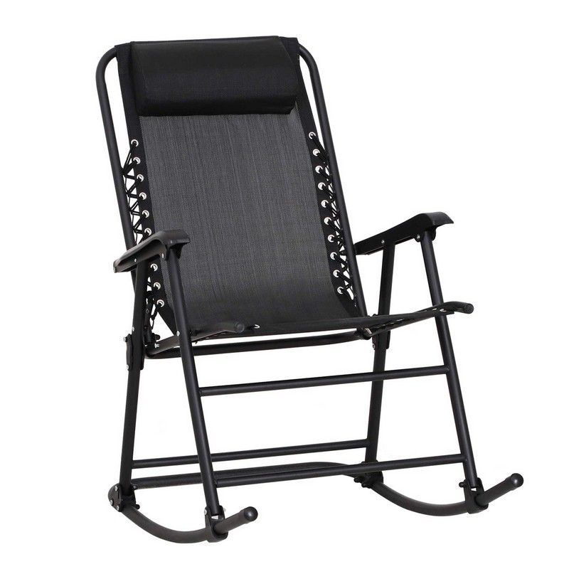 Outsunny Garden Rocking Chair Folding Outdoor Adjustable Rocker Zero-Gravity Seat With Headrest Camping Fishing Patio Deck - Black