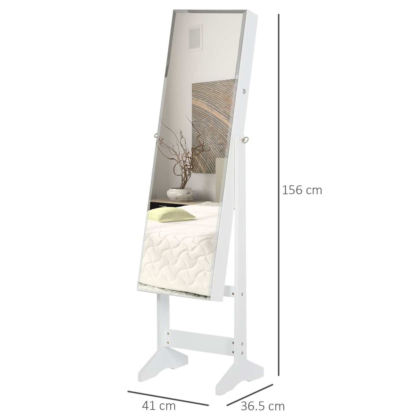 Jewelry Cabinet Standing Mirror Full Length Makeup Lockable Armoire Storage Organizer White