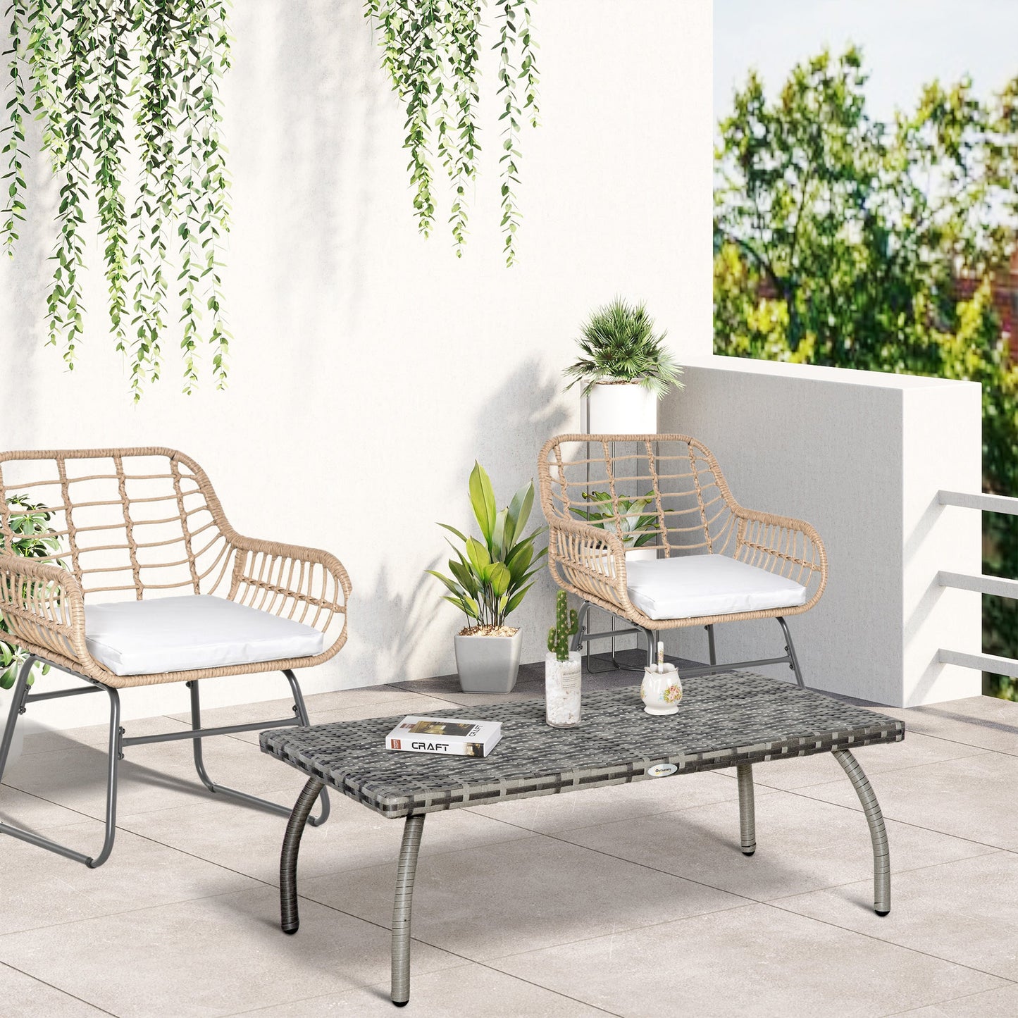 PE Wicker Rattan Garden Coffee Table - Mixed Grey