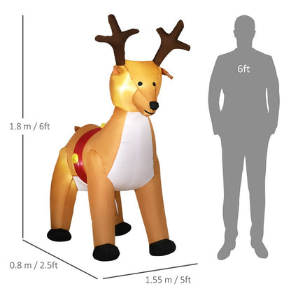 Homcom Lighted Christmas Inflatable Reindeer Blow Up Outdoor Decoration for Garden