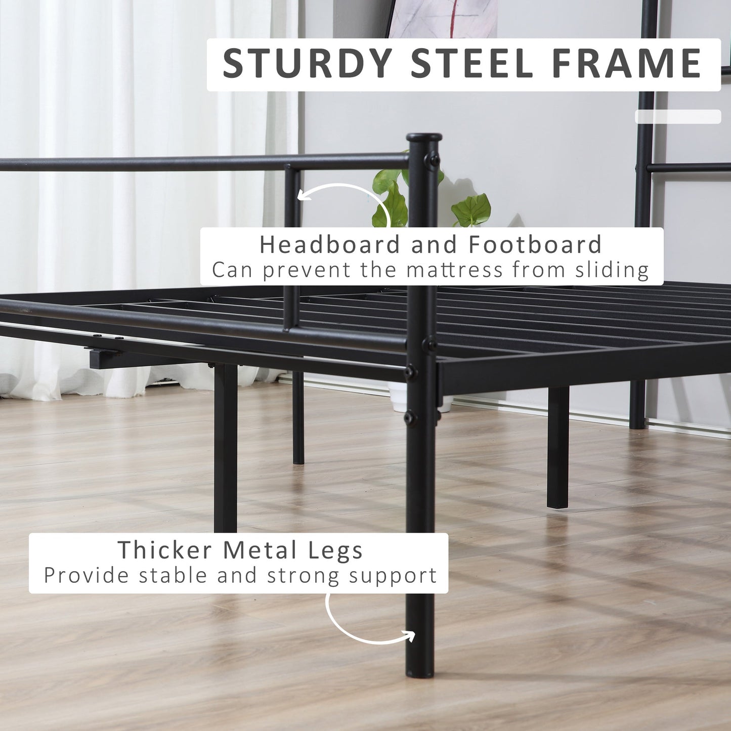 King Metal Bed Frame Solid Bedstead Base with Headboard and Footboard