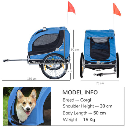 PawHut Steel Dog Bike Trailer Pet Cart Carrier for Bicycle Kit Water Resistant with Hitch Coupler Travel Black and Blue