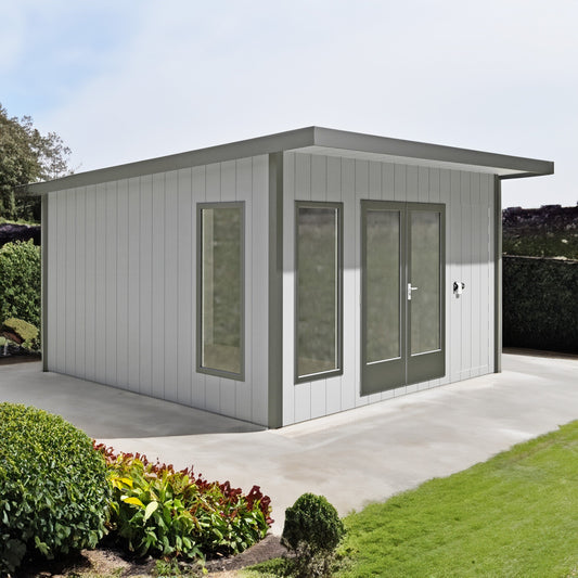 Shire Cali 12' 5" x 12' Pent Garden Office with Storage - Premium Wax Board