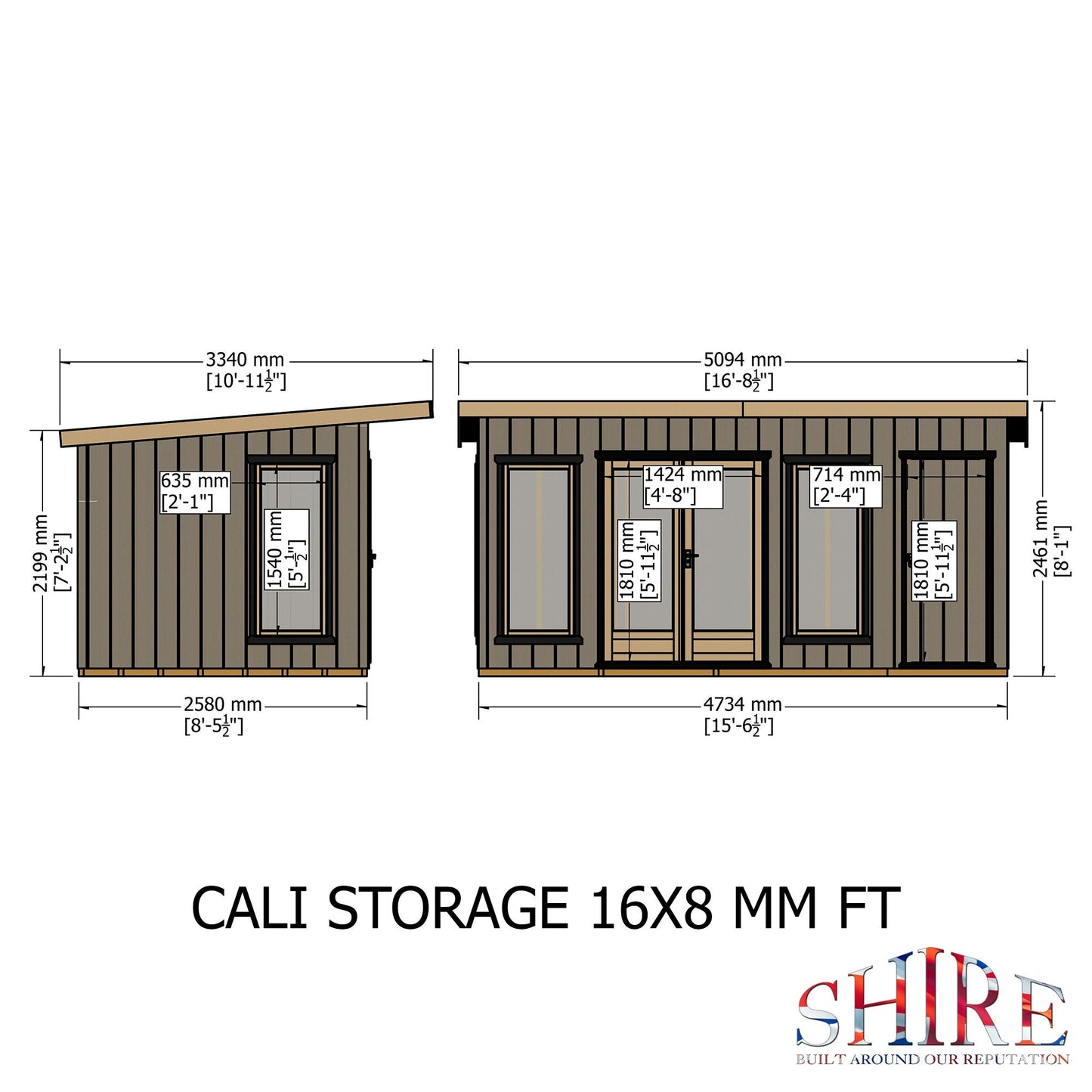 Shire Cali 8' 5" x 15' 6" Pent Garden Office with Storage - Premium Wax Board