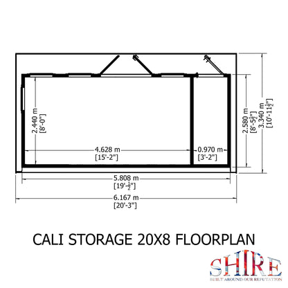 Shire Cali 8' 5" x 19' Pent Garden Office with Storage - Premium Wax Board