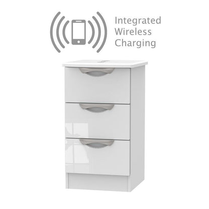 Weybourne Wireless Charger Slim Bedside Table White 3 Drawers