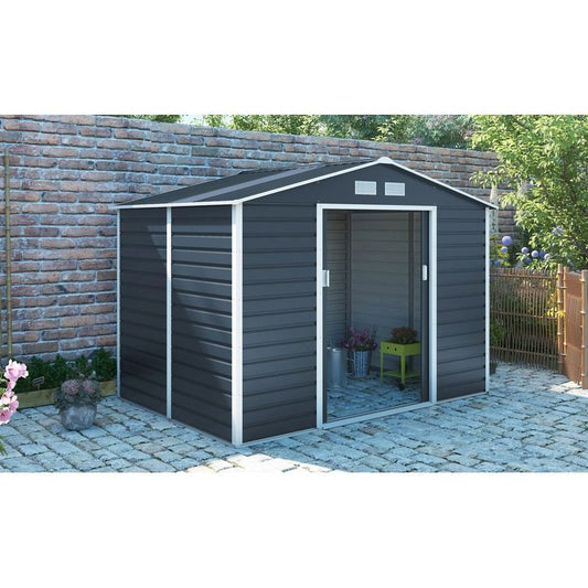 Premium Cambridge Garden Metal Shed by Royalcraft - Grey 2.8 x 3.2M