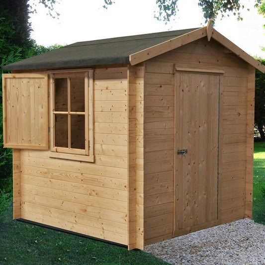 Shire Camelot 8' 3" x 7' 11" Apex Log Cabin - Premium 19mm Cladding Log Clad