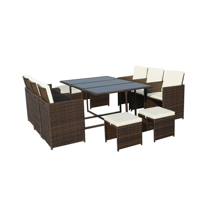 Valencia Rattan Garden Patio Dining Set by Royalcraft - 10 Seats Ivory Cushions