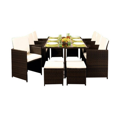 Valencia Rattan Garden Patio Dining Set by Royalcraft - 10 Seats Ivory Cushions