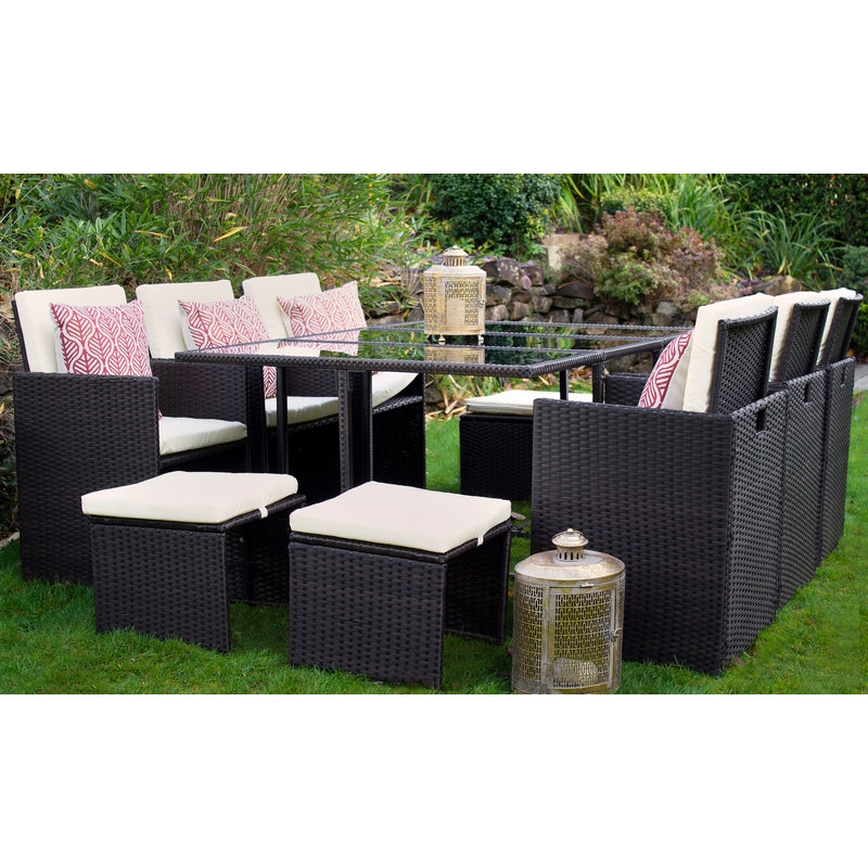 Valencia Rattan Garden Patio Dining Set by Royalcraft - 10 Seats Ivory Cushions