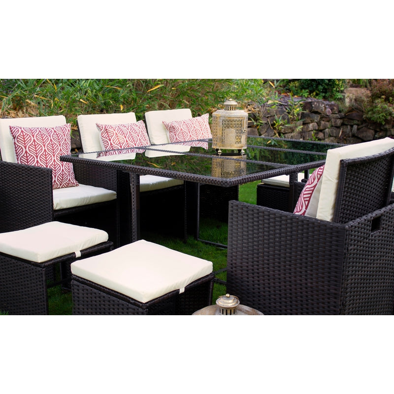 Valencia Rattan Garden Patio Dining Set by Royalcraft - 10 Seats Ivory Cushions