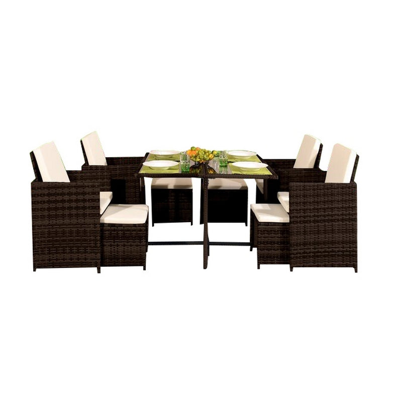 Valencia Rattan Garden Patio Dining Set by Royalcraft - 8 Seats Ivory Cushions