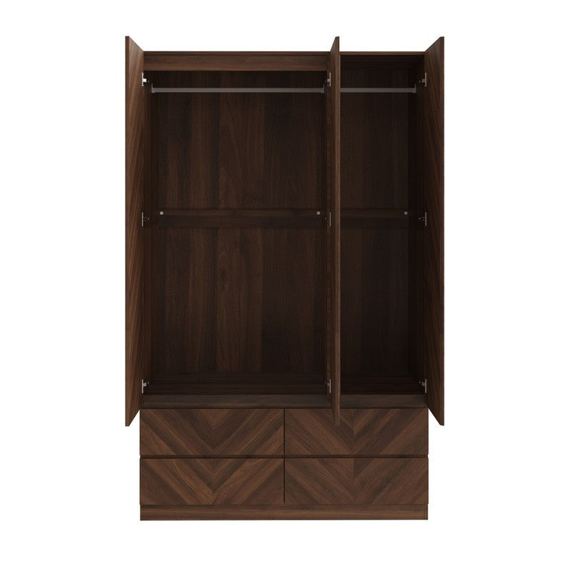 Catania Tall Wardrobe Dark Brown 3 Doors 3 Drawers