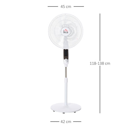 15" Oscillating Three Speed Adjustable Height Pedestal Fan With Remote White