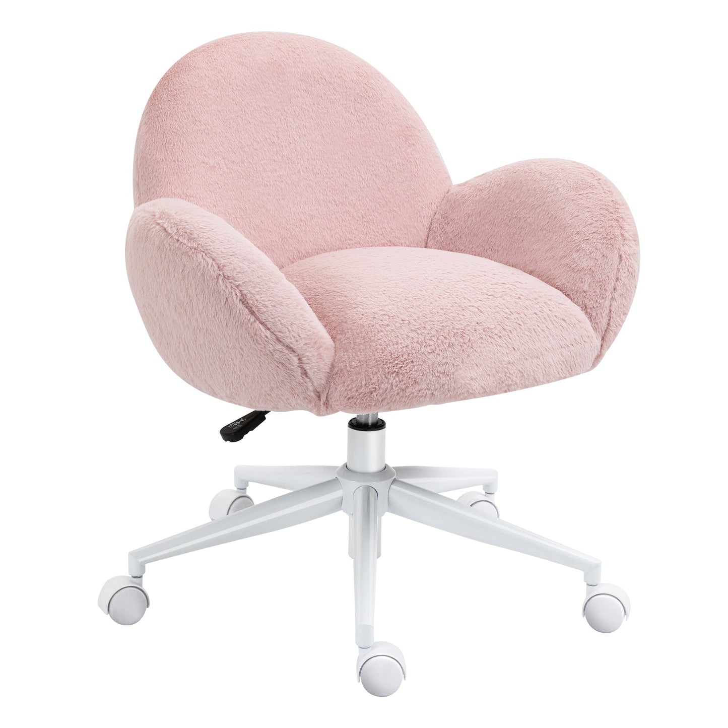 Fluffy Leisure Chair Office Chair with Backrest and Armrest for Home Bedroom Living Room with Wheels Pink