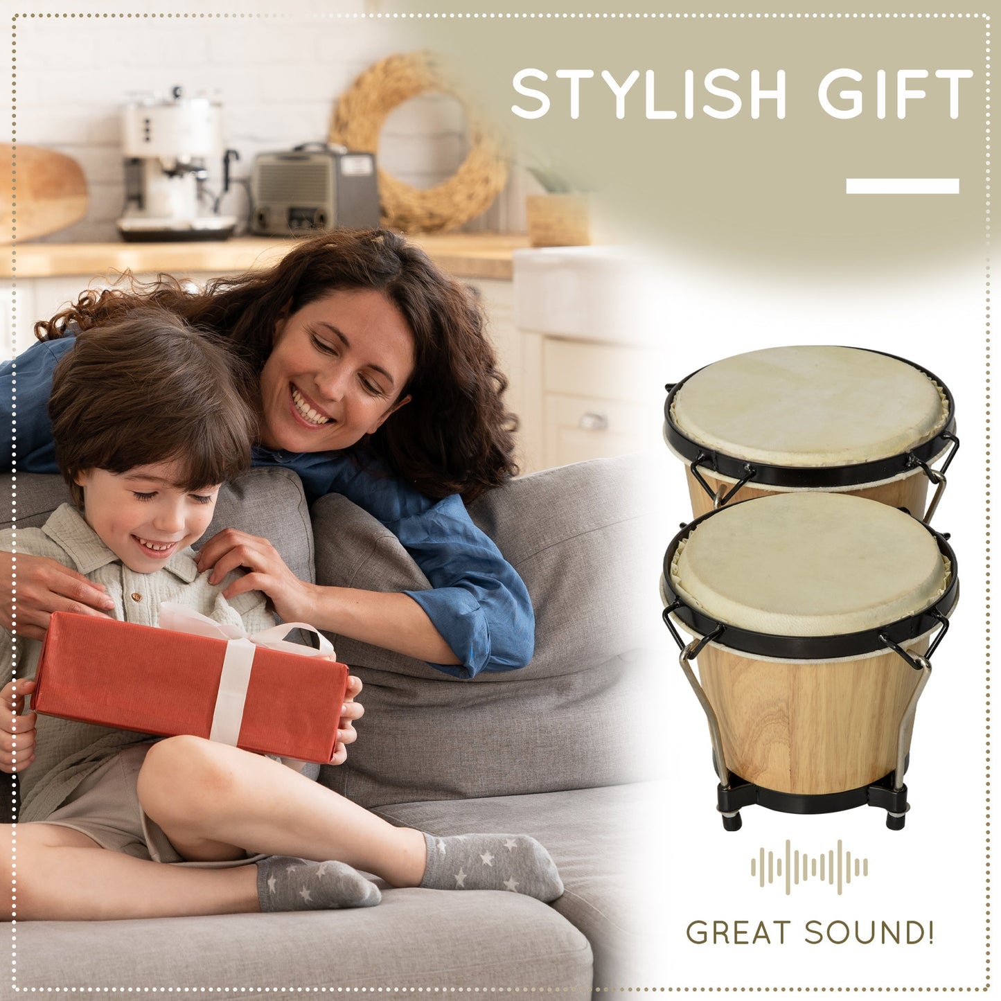 Sheepskin Bongo Drums w/ Tuning Wrench