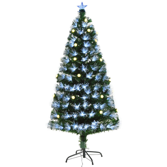 Homcom 5FT White Light Artificial Christmas Tree with 180 LEDs Star Topper Tri-Base Full Bodied Seasonal Decoration