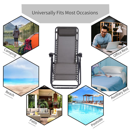 Outdoor Zero Gravity Chair w/ Head Pillow for Patio Decking Gardens Camping Grey