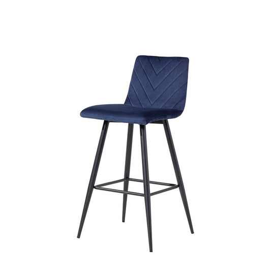 Pair of Retro Bar Stools Metal & Fabric Blue