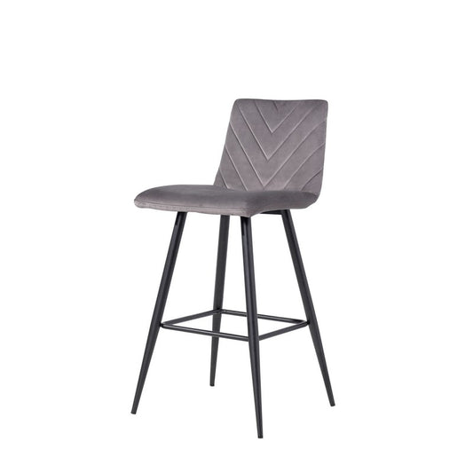 Pair of Retro Bar Stools Metal & Fabric Dark Grey