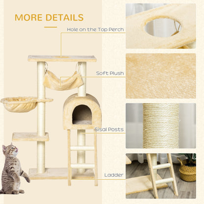 PawHut Cat Tree Tower Kitten Activity Center Scratching Post w/Hammock Condo Bed Basket