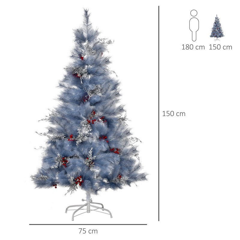 5FT Indoor Christmas Tree Artificial Berry Snow Xmas Decoration with Metal Stand and 222 Tips Grey