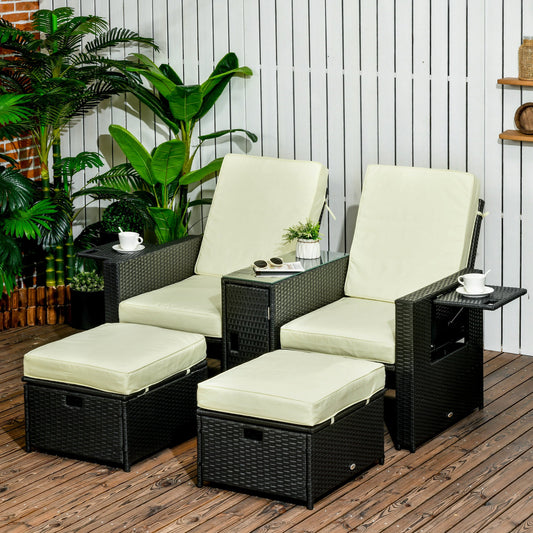 5-Piece PE Rattan Sun Lounger