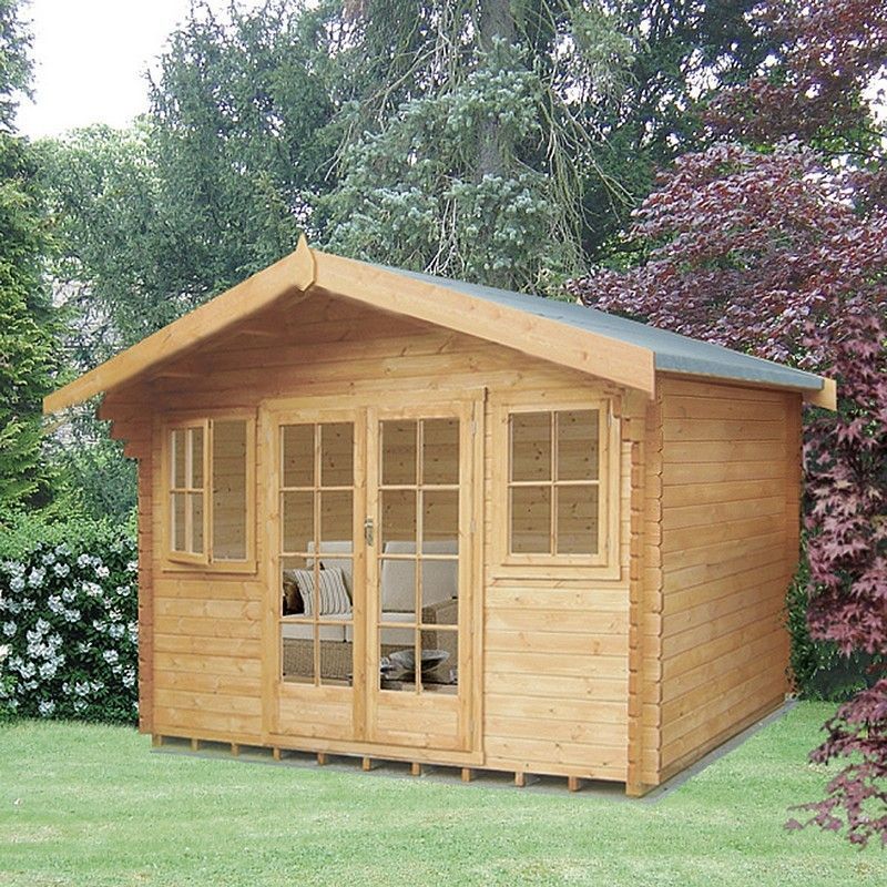 Shire Clipstone 11' 9" x 7' 10" Apex Log Cabin - Premium 34mm Cladding Tongue & Groove