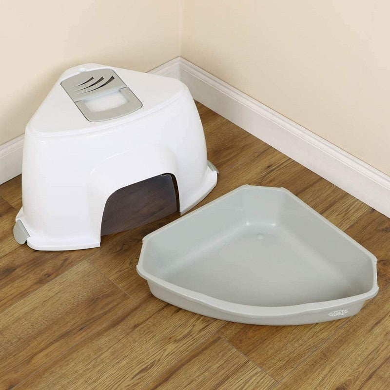 Cat Litter Tray with Hood Grey Plastic 56cm by Pet Brands