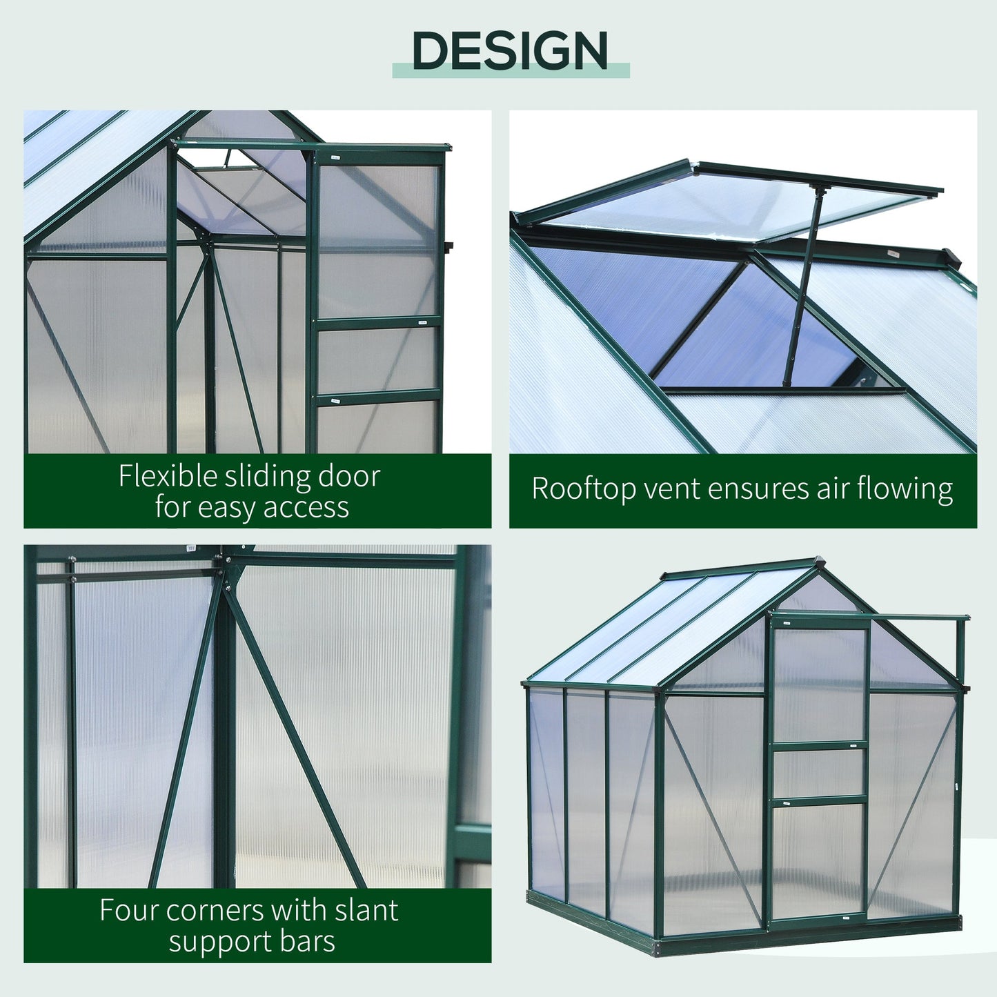 Clear Polycarbonate Greenhouse Large Walk-In Green House Garden Plants Grow Galvanized Base Aluminium Frame w/ Slide Door 6 x 6ft