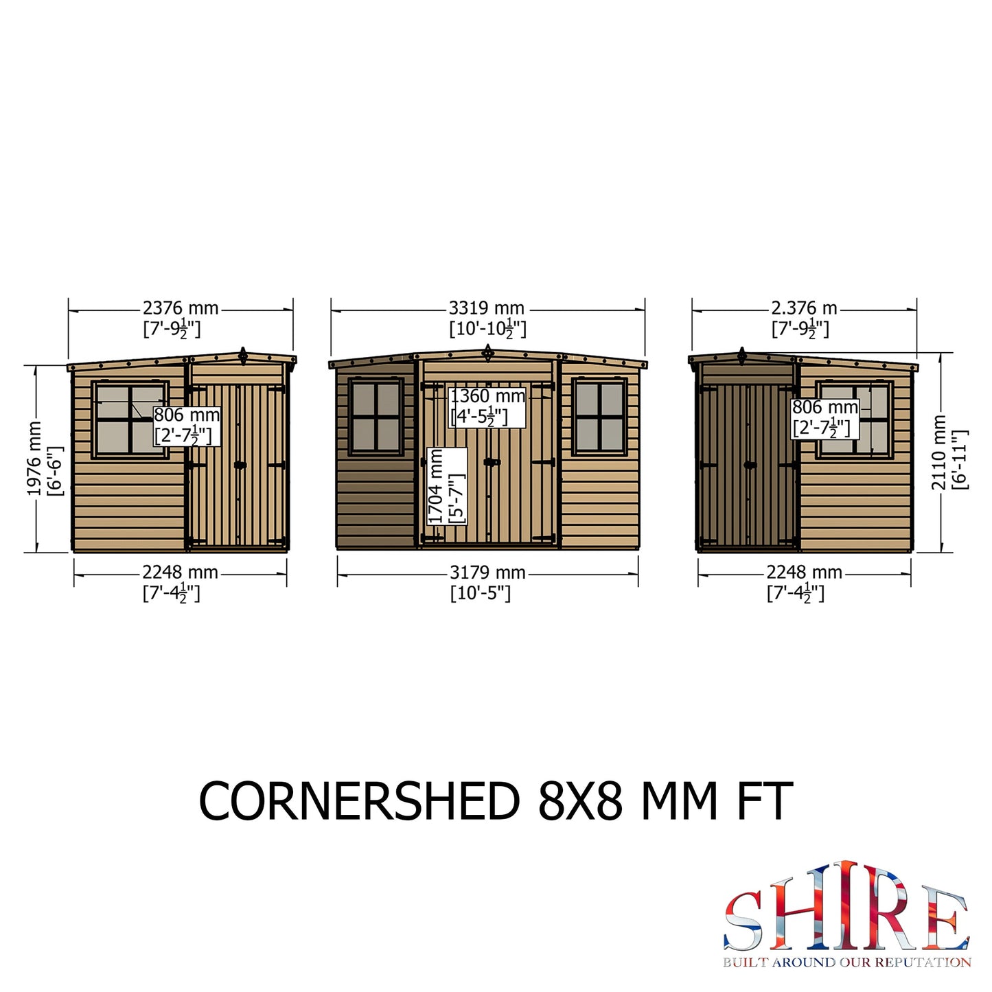 Shire Corner 7' 4" x 7' 4" Flat Shed - Premium Pressure Treated Shiplap