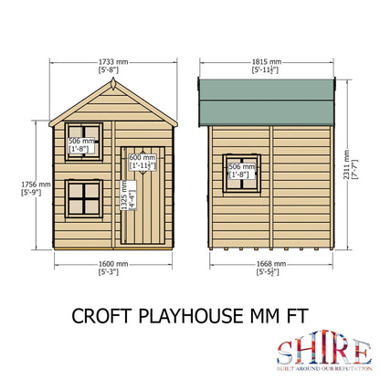 Shire Croft 5' 2" x 6' 5" Apex Children's Playhouse - Premium Dip Treated Shiplap