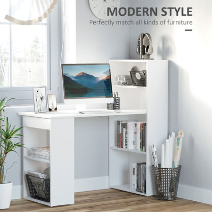 120cm Modern Computer Desk Bookshelf Study Table Workstation PC Laptop Writing Home Office 6 Shelves White