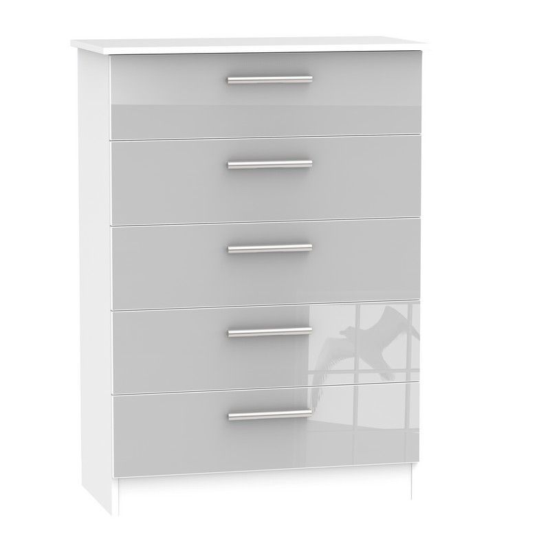 Buxton Tall Chest of Drawers White & Grey 5 Drawers