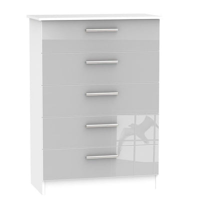 Buxton Tall Chest of Drawers White & Grey 5 Drawers