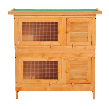 PawHut 2-Tier Wooden Rabbit Hutch Guinea Pig Hutch Duck House Double Decker Pet Cage with Sliding Tray Opening Top