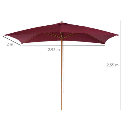 2 x 3m Wooden Garden Parasol Umbrella Outdoor Sun Shade Canopy