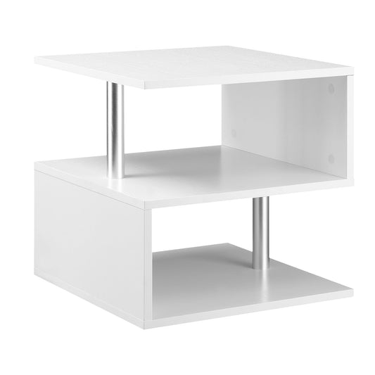 Coffee End Table S shape 2 Tier Storage Shelves Organizer Versatile Home office furniture White