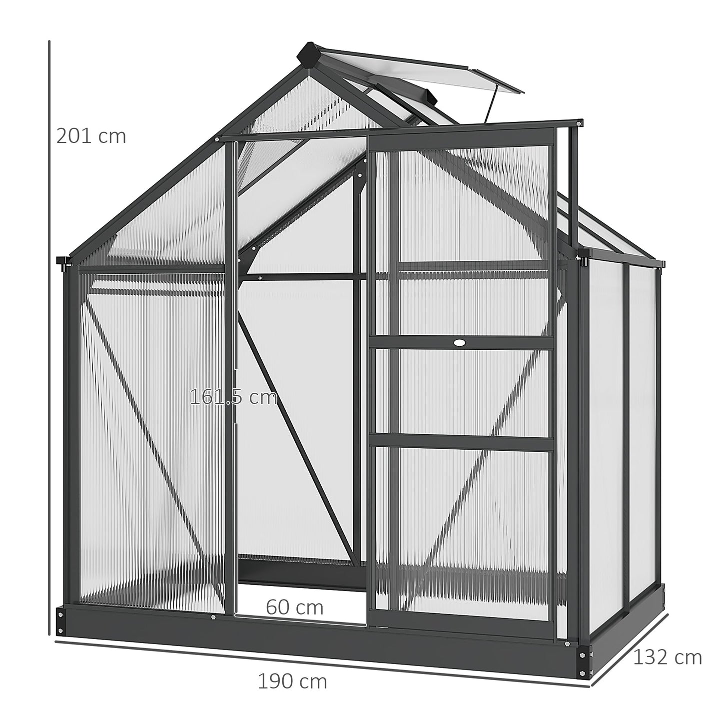 Clear Polycarbonate Greenhouse Large Walk-In Green House Garden Plants Grow Galvanized Base Aluminium Frame with Slide Door