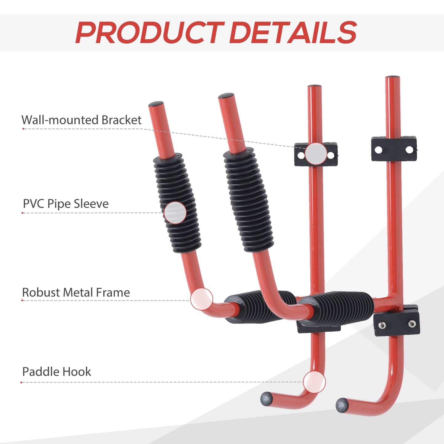 Canoe/Kayak Aluminum Wall Mount Hangers-Red