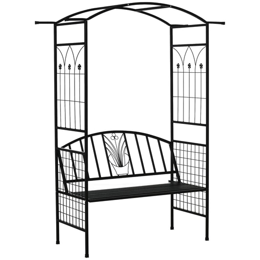 Steel Frame Outdoor Garden Arch w/ 2 Seater Bench Flower Climber Black