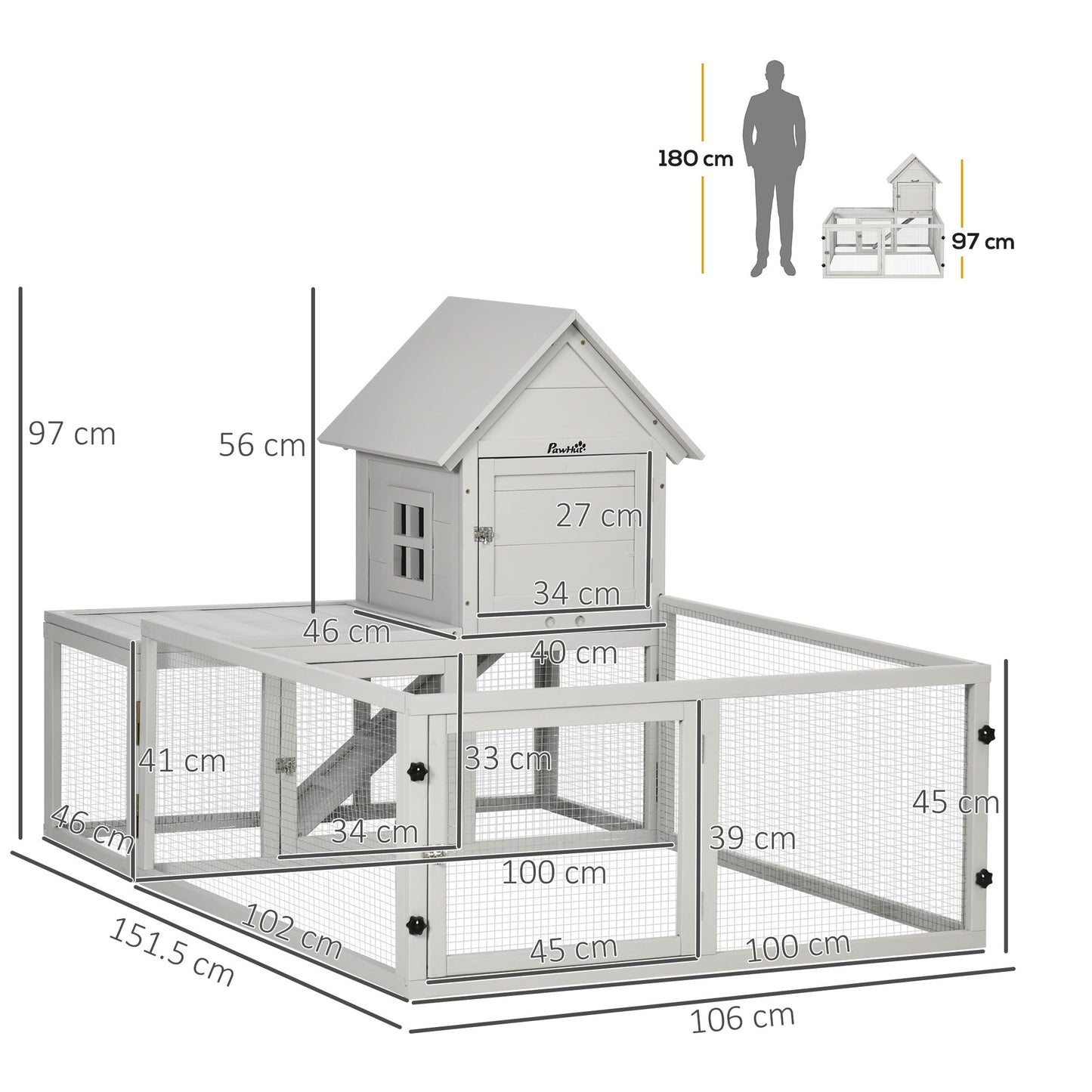 PawHut Wooden Rabbit Hutch with Extra Fenced Area