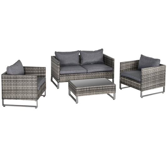 4-Pieces PE Rattan Garden Furniture with Cushion