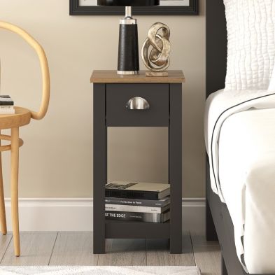 Dawlish Slim Bedside Table Grey 1 Shelf 1 Drawer