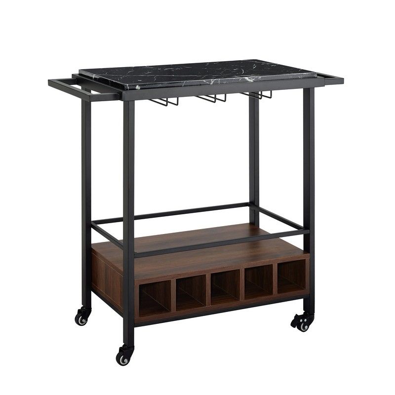 Tall Bar Cart Metal & Wood Black & Brown 1 Shelf