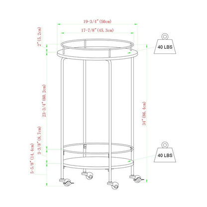 Deco Circular Bar Cart Gold 1 Shelf