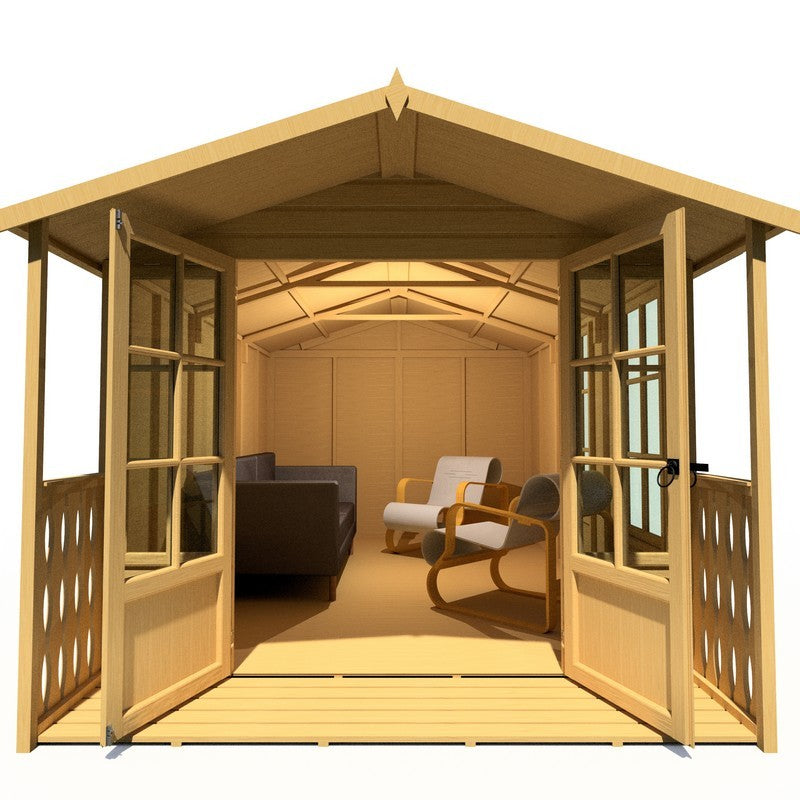 Shire Delmora 13' 11" x 8' 6" Apex Summerhouse - Premium Dip Treated Shiplap