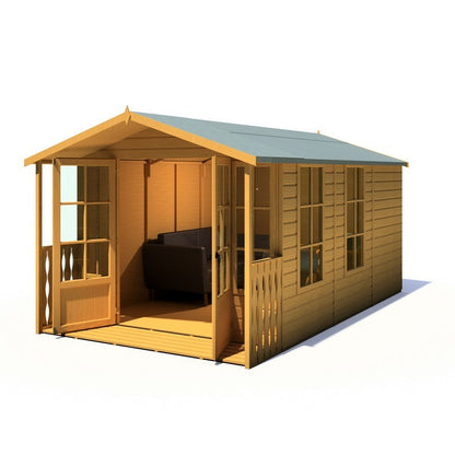 Shire Delmora 13' 11" x 8' 6" Apex Summerhouse - Premium Dip Treated Shiplap