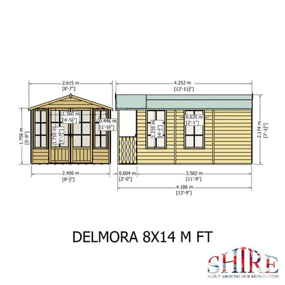 Shire Delmora 13' 11" x 8' 6" Apex Summerhouse - Premium Dip Treated Shiplap